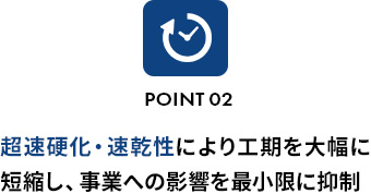 POINT 02超速硬化・速乾性により工期を大幅に短縮し、事業への影響を最小限に抑制